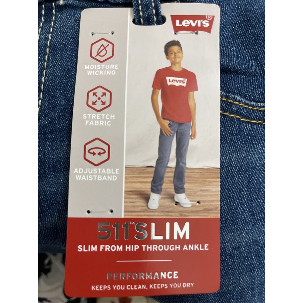 Levis 511 Slim Fit Performance Jeans Boys Sz 16 Slim 26x30 Dark Wash Adjustable